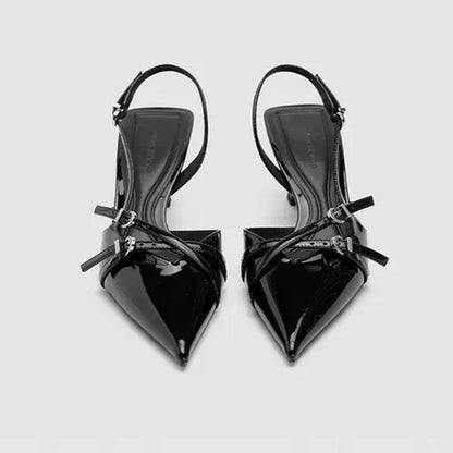 Black French mid-heel sandals