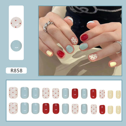 Polka Dot Short Square Vintage Nail Stickers 24 Pieces