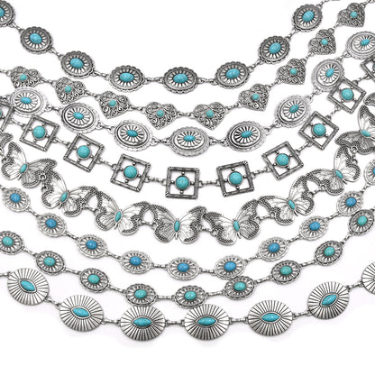 Turquoise ancient silver metal waist chain