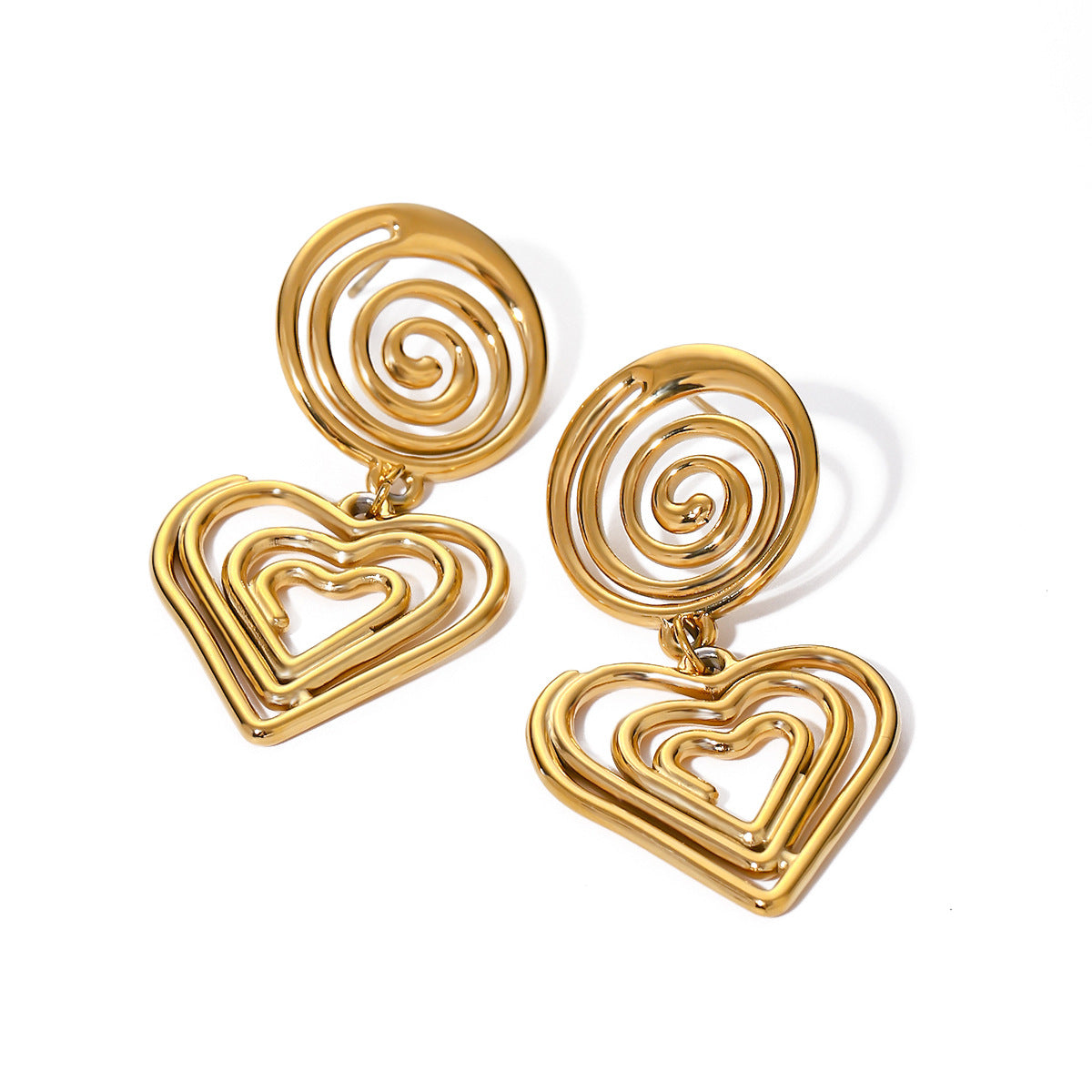 Threaded Circle Heart Pendant Earrings