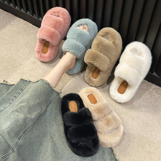 Double fluffy slippers