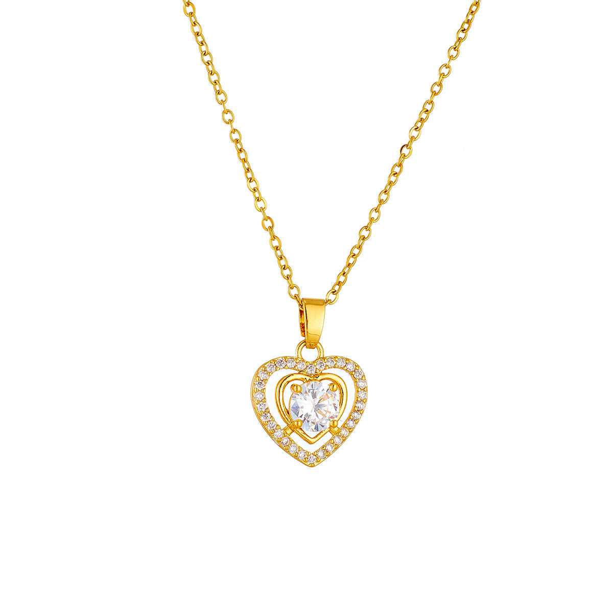 Love zircon gold-plated titanium steel necklace