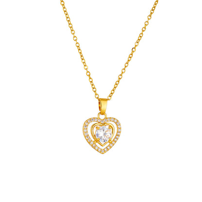 Love zircon gold-plated titanium steel necklace