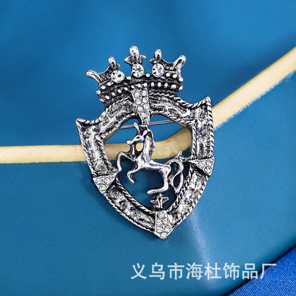 Crown Shield Horse Brooch Rhinestones