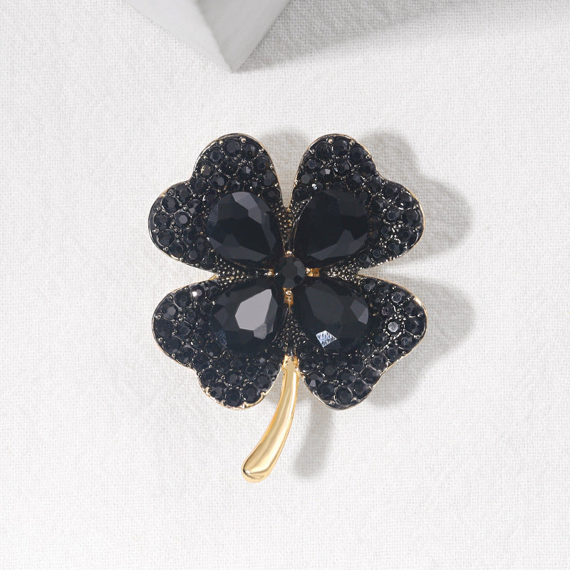 Four Leaf Clover Brooch Crystal Glass