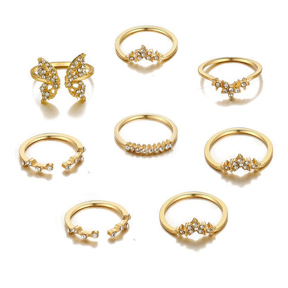 Butterfly open ring set 8 pieces