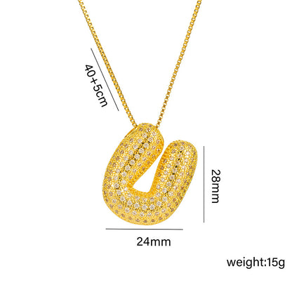 Amazon Bestseller: Haley Style Brass CZ Bubble Fat 26 Letters Necklace