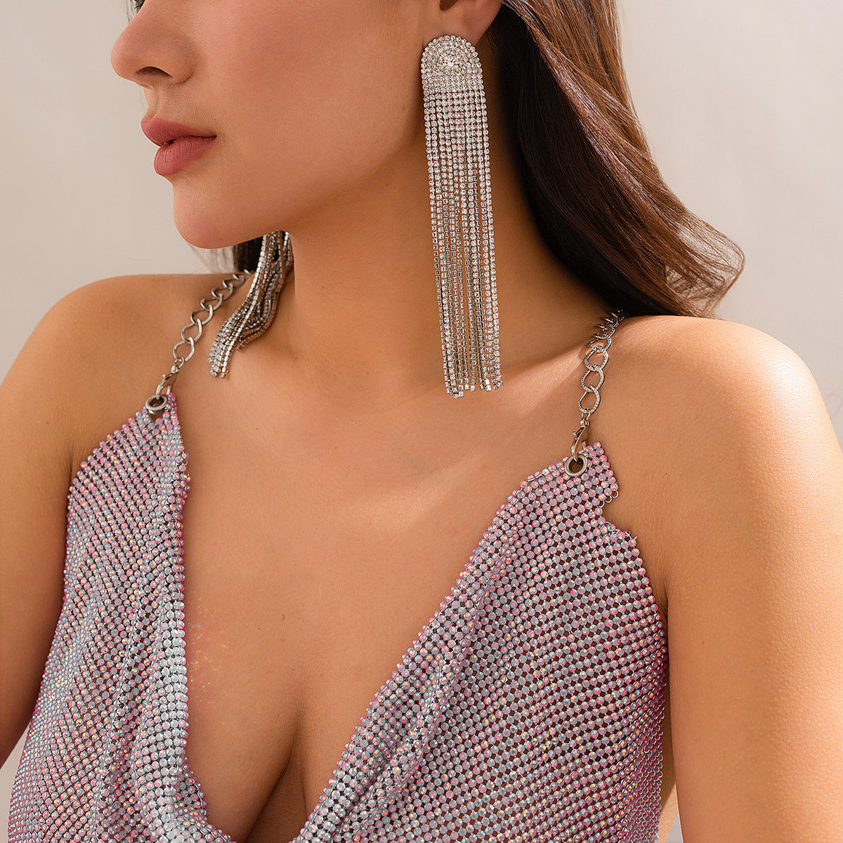 French fringed rhinestone earrings