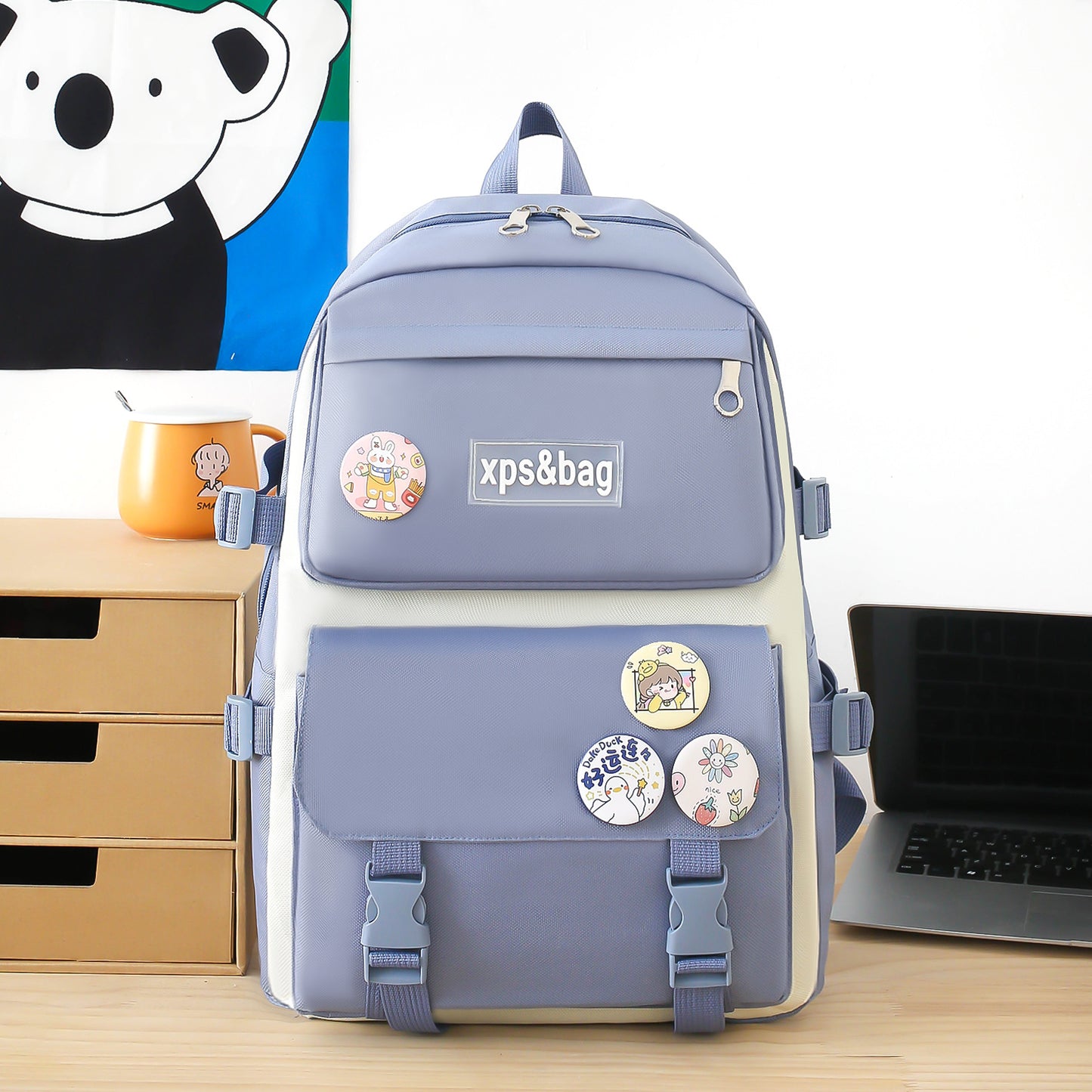 Student school bag contrast color nylon backpack