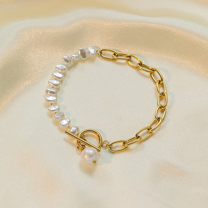 Asymmetrical Chain Pearl Beaded Bracelet