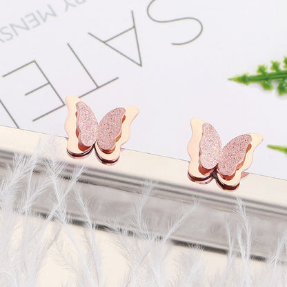 Frosted butterfly stud earrings