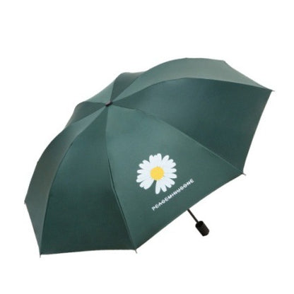 Black Coating Daisy Umbrella Tri-fold Sun Rain Umbrella