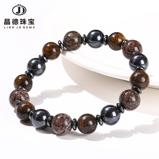 Natural black gallstone bronze stone snowflake stone mixed bracelet.