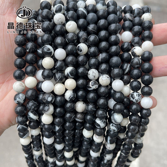 Natural black and white zebra stone round beads loose beads