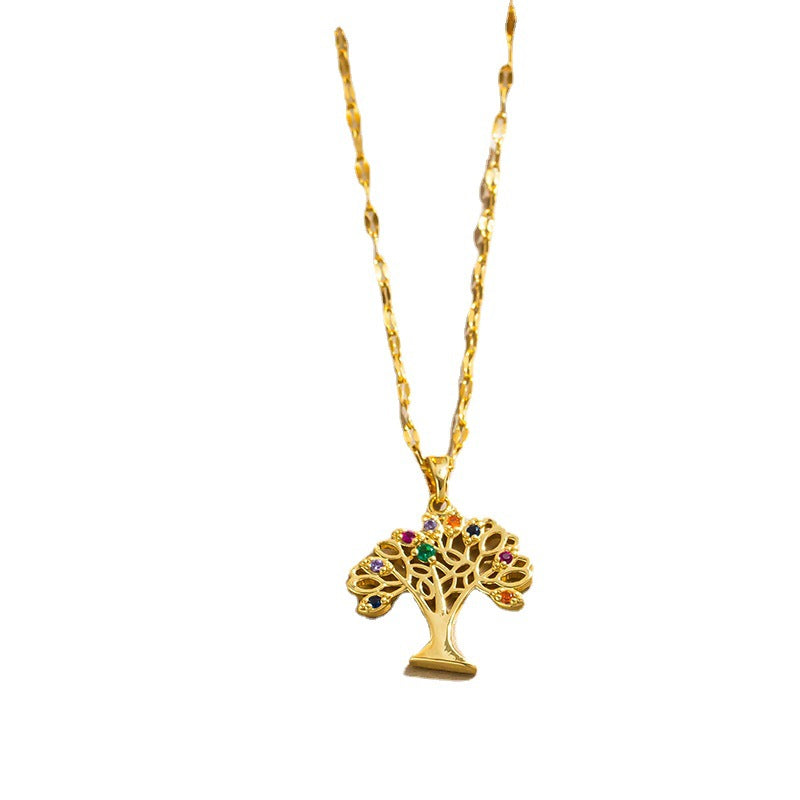 Hollow Life Tree Necklace Cross-Border Colored Diamond Pendant Women