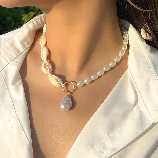 Beach Wind Splicing Shell Imitation Pearl Necklace