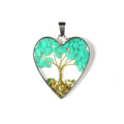 Love shape tree of life gravel resin handmade pendant