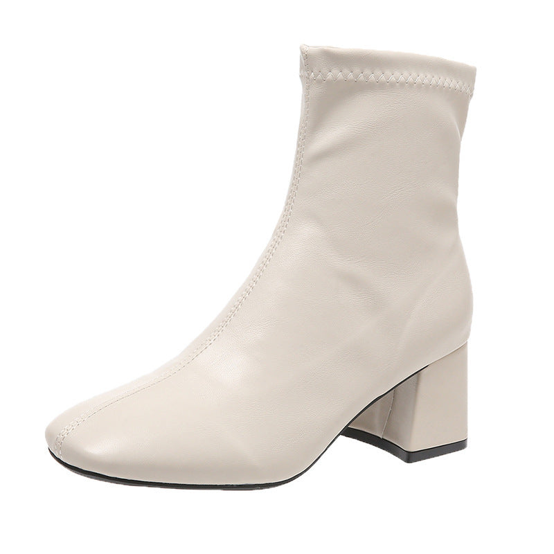 Korean version of square head high-heeled fashion boots