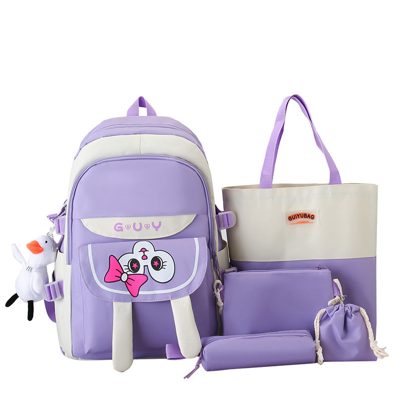 Five-piece backpack cute rabbit student book