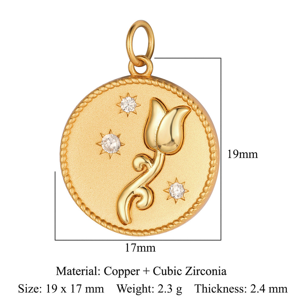 Peach heart key lock copper zircon pendant