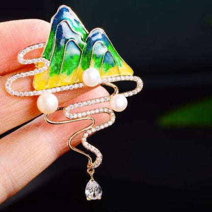 Landscape Pearl Fringed Brooch