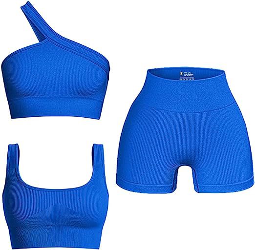 Seamless threaded solid color yoga suit three-piece set