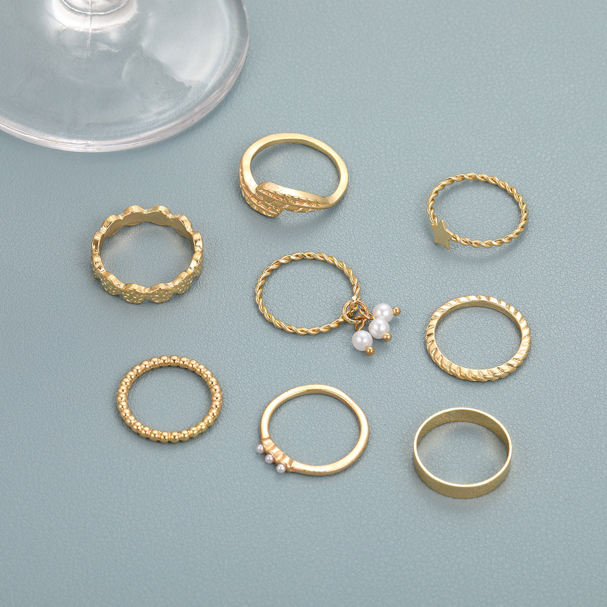 Pearl Ring Set 8 Pieces