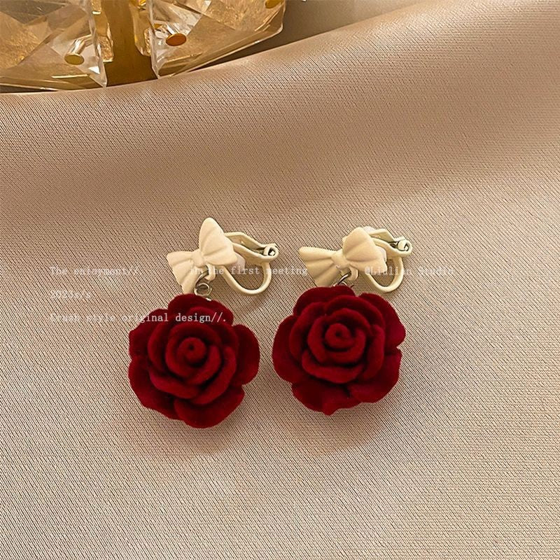 Premium burgundy flower stud earrings