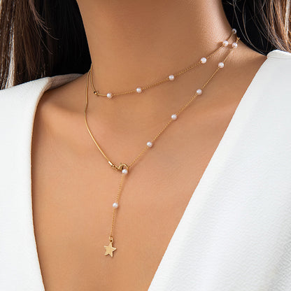 Imitation Pearl Sequin Star Necklace