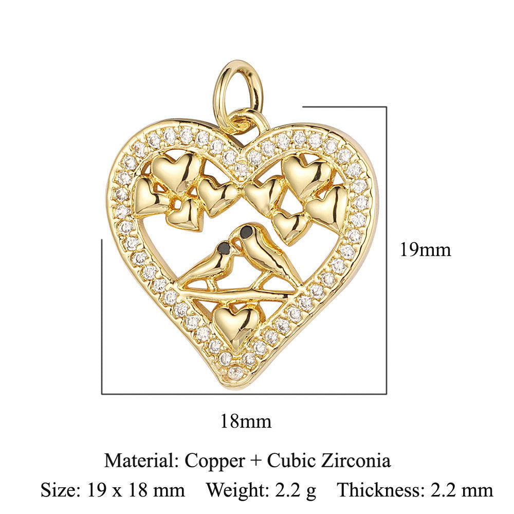 Peach heart lock key copper zircon pendant