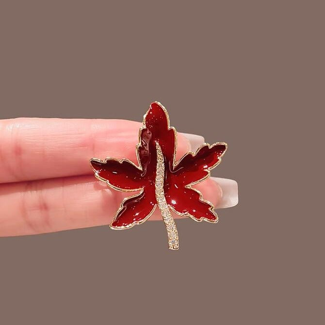 Diamond Red Maple Leaf Brooch