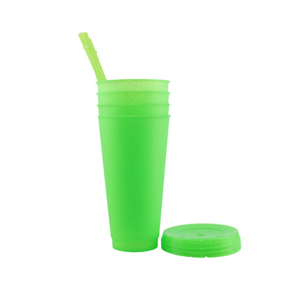 710Ml fluorescent green glitter straw cup