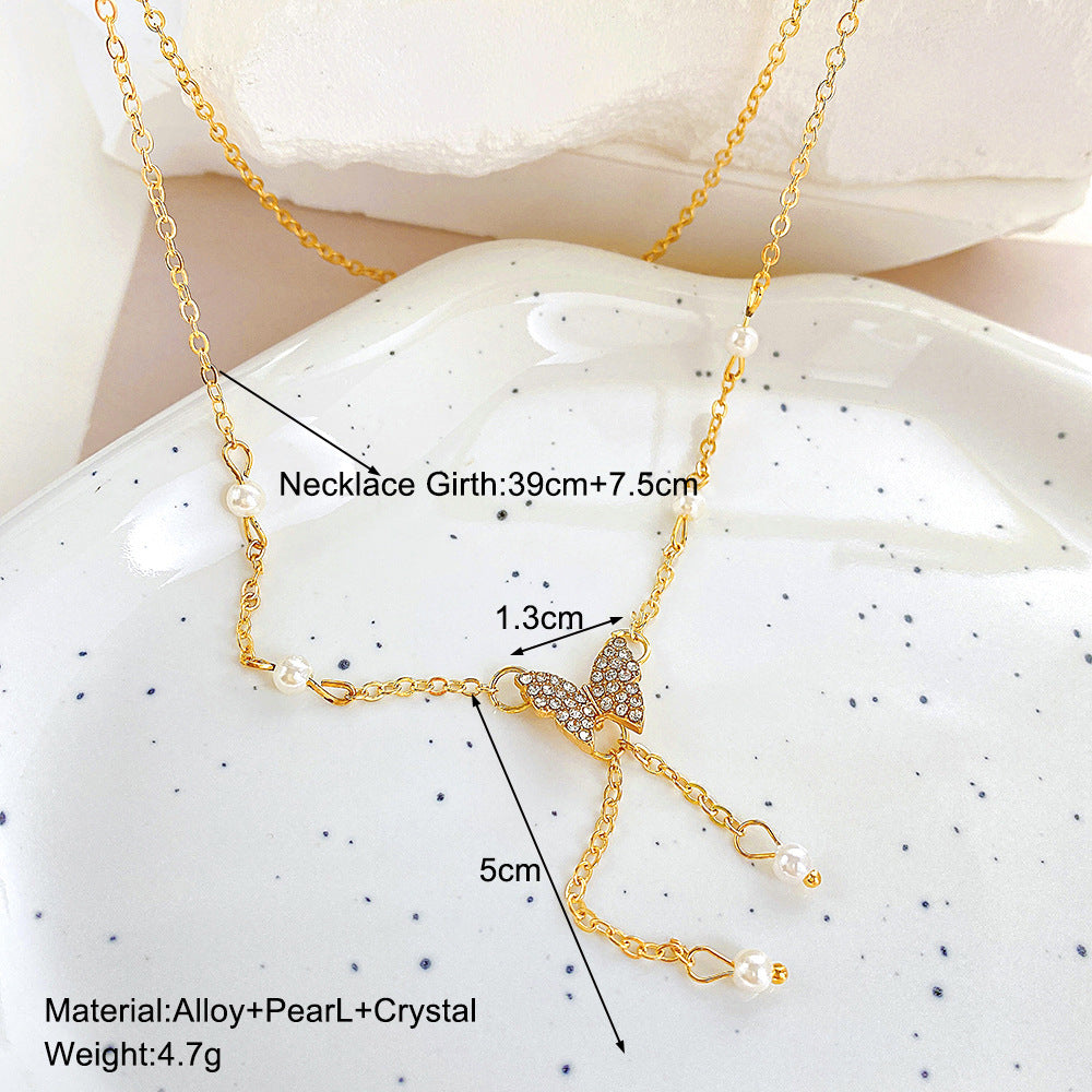 Light luxury butterfly pearl necklace clavicle chain