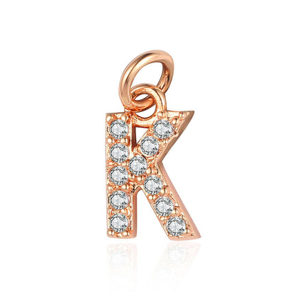 26 rose gold English letter copper zircon pendants.