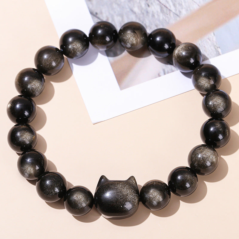 7A Natural Silver Obsidian Faceless Cat Bracelet