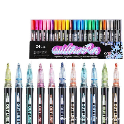 Double Line Contour Pen Metal 36 Color Set Marker Pen