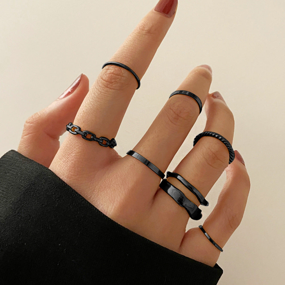 10-piece black ring set for women