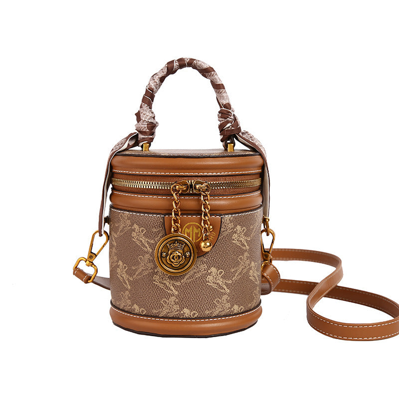 Silk scarf shoulder portable bucket bag