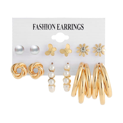 Metal twist earrings set 6 pairs