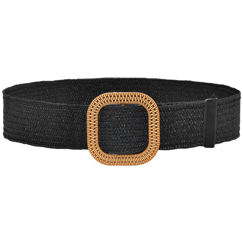 Woven Wooden Buckle Women's Waist Seal