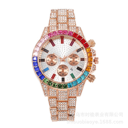 Three-Eye Colored Rhinestone Men's Watch