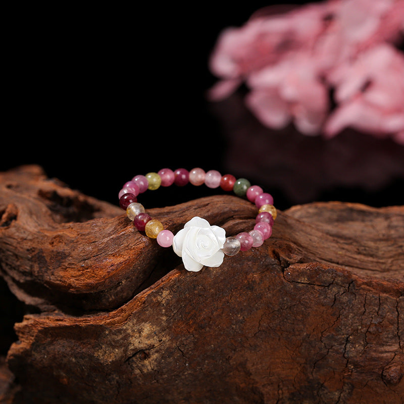 Natural color tourmaline shell rose ring