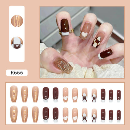 Chocolate Checkered Heart Nails