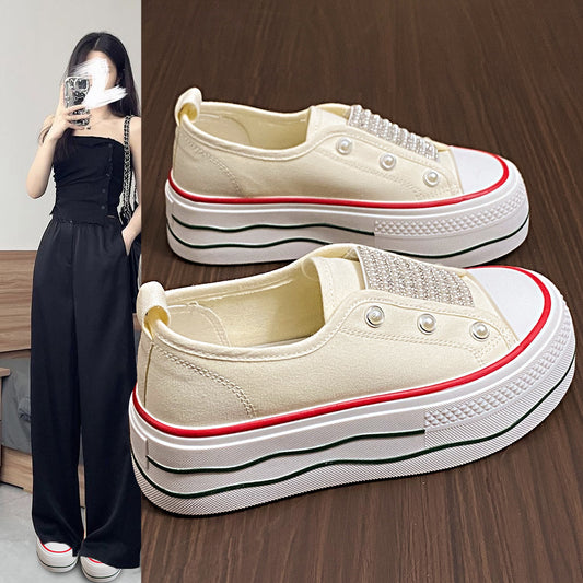 Slip-on thick-soled canvas shoes for women,