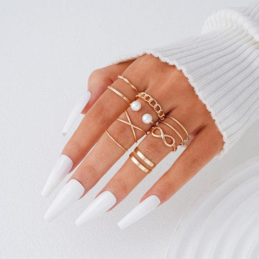 Pearl joint ring gold index finger ring 9-piece set