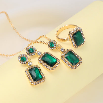 Emerald Stud Ring Necklace Set