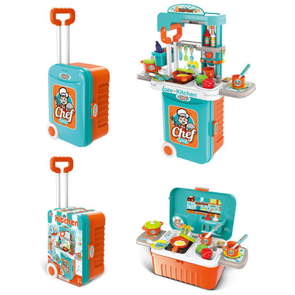 Pretend Play Toy Set: Simulation Kitchen Utensils, Dressing Table, Medical Tools, Tools in One, Rolling Travel Case, Early Education Toy