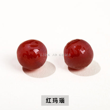 Red, black and yellow agate heart meridian six-character mantra round beads loose beads