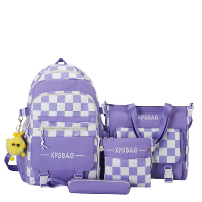 Student Backpack Checkerboard Backpack 4-piece Set