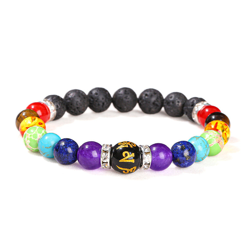 Natural volcanic stone colorful stone Liuzi mantra bracelet.